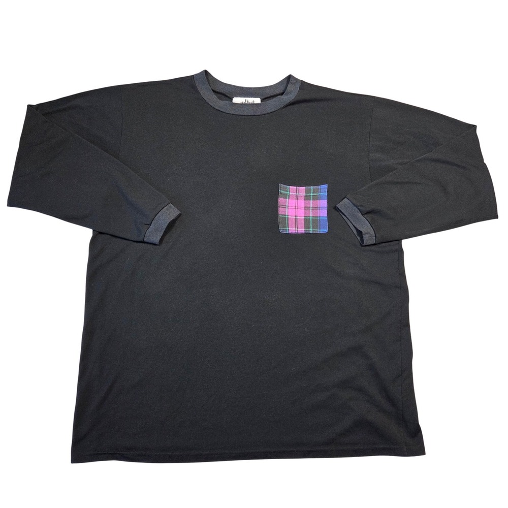 Metropolitan Long Sleeve T Shirt Mens‎ XL Black Plaid Pocket USA Made Retro Punk